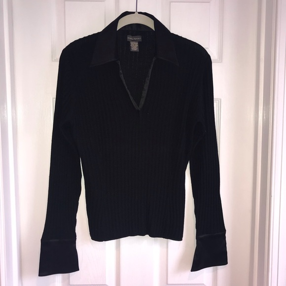 Black satin trim top - Picture 2 of 5